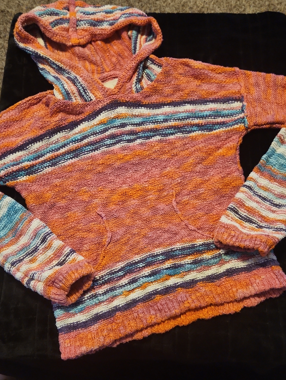Peek Pink-Orange Hooded Striped Knit Sweater